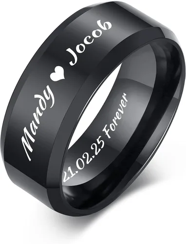 Vista 12 de VNOX Customize Personalized Name Date Stainless Steel Simple Polished Finish Wedding Band Engagement Rings for Men Women,Size 6