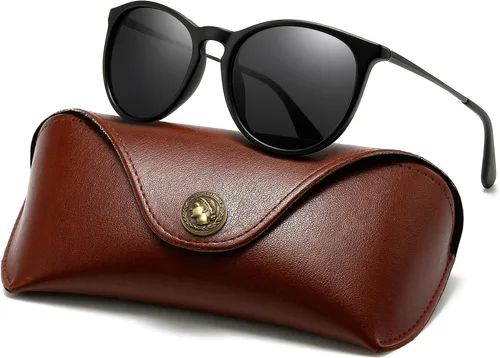 Vista 23 de SUNGAIT Gafas de sol redondas vintage prémium para mujeres y hombres Gradiente ámbar/marrón