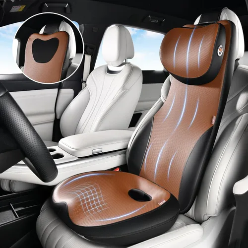Vista 13 de Coverado Cojín para asiento de automóvil y almohada de apoyo lumbar, almohada ergonómica integrada de espuma viscoelástica para el cuello, cojín