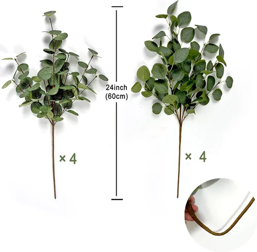 Vista 6 de 8 tallos de eucalipto artificiales, ramas de vegetación sintética para Verde-001