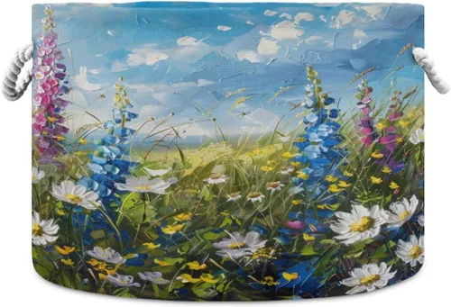 Vista 29 de Cesta de almacenamiento grande plegable bolsa de ropa redonda plegable de tela para la ropa sucia cesta plegable cubo de lavado abstracto moderno
