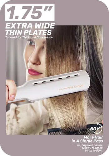 Vista 3 de ROSILY Plancha plana Nano Titanium Plancha de pelo de 1.75 pulgadas de ancho, doble voltaje 100-240 V, temperatura ajustable adecuada para todo