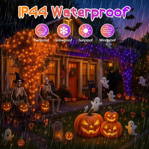 Vista 4 de Guirnalda de 200 luces LED conectables con control remoto, luces de Halloween para exteriores