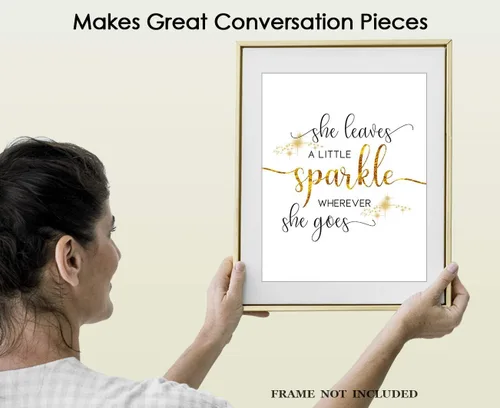 Vista 4 de Arte de pared motivacional para decoración de oficina para hombres y mujeres: "She Leaves a Little Sparkle Wherever She Goes" - Decoración de pared
