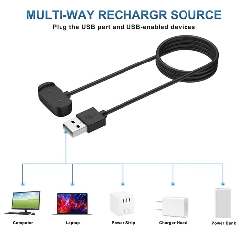 Vista 6 de AK Cargador USB A compatible con Amazfit Bip 5/3/3 Pro/Bip U, GTS 4 2 Mini / 2e, GTR 2 Mini / 2e, Amazfit T-Rex Pro, Active, cable de carga