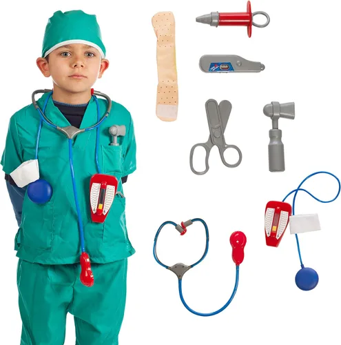 Vista 5 de IQ Toys Juego de disfraz de doctor y enfermera para niños y niñas con 2 juegos de 7 accesorios, incluyendo estetoscopios y kit médico, equipo médico