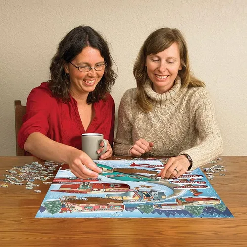 Vista 3 de Cobble Hill - Rompecabezas de 1000 piezas, campistas de Navidad, póster de muestra incluido