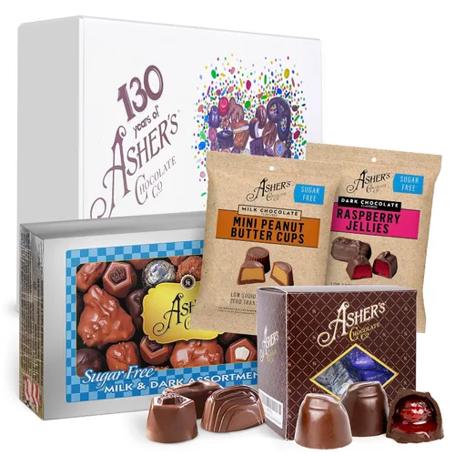 Vista 6 de Asher's Chocolates Caja de regalo navideña, listo para envolver, surtido de leche y chocolate negro, chispas de chocolate con leche, Graham