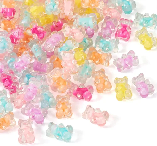 Vista 23 de FASHEWELRY 200 cuentas de oso de acrílico transparente, color mixto, cuentas espaciadoras de oso de gomitas, mini osos lindos granos sueltos a