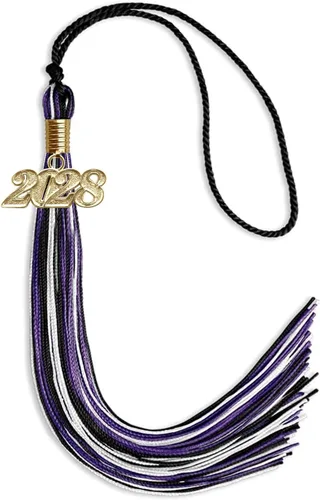 Vista 105 de Endea Graduation Borla mixta de triple color con gota de fecha dorada (negro/dorado/blanco, 2021)