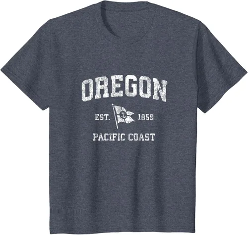 Vista 71 de Oregon Vintage barco ancla bandera diseño de West Coast Retro Tee, hombre S, Arándano