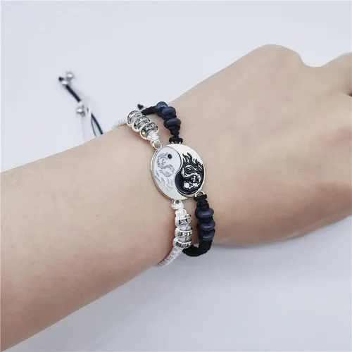 Vista 6 de INENIMARTJ Juego de 4 collares de pulsera de dragón a juego de Yin Yang para mujeres y hombres, pulsera de pareja de Yin Yang collares con colgante