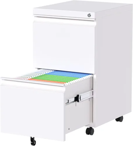 Vista 11 de METAN - Archivador de 2 cajones con cerradura, móvil para debajo del escritorio, archivador para oficina tamaño legal/carta, totalmente ensamblado