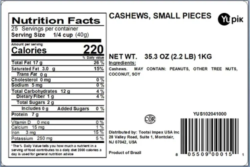 Vista 2 de Yupik Anacardos Crudos, Piezas Pequeñas, 1 kg (907 g), Sin Gluten, Kosher, Vegano, Frutos Secos Picados, Sin Sal, Sin Tostar, Sin Aceite