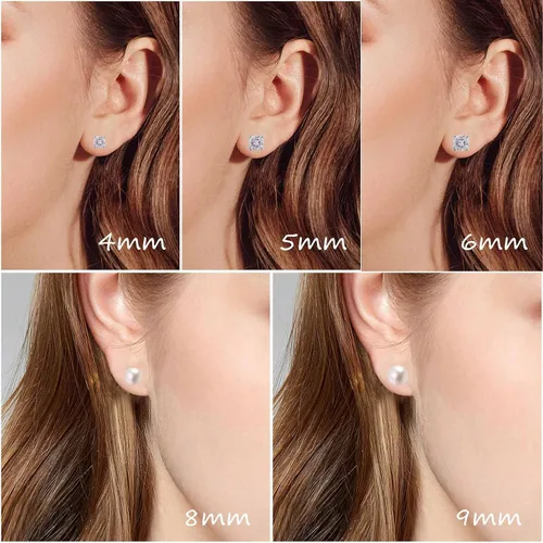 Vista 4 de Aretes de plata de ley 925 con circonita cúbica para mujeres y hombres, juego de aretes de perlas cultivadas en agua dulce natural, hipoalergénicos