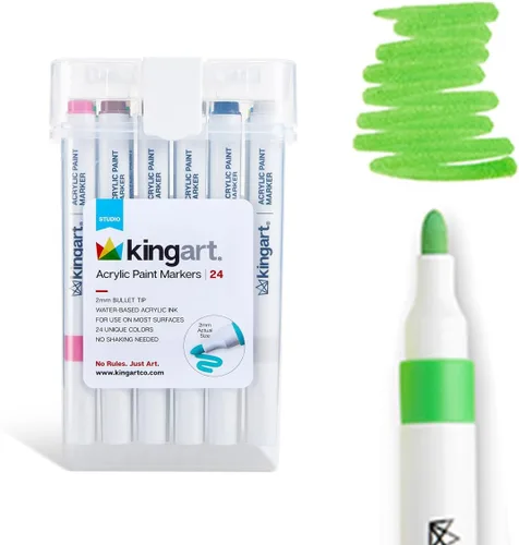 Vista 8 de KINGART 84-Piece Acrylic Paint Marker Set – 2mm Bullet Tip – Vibrant Water-Based Multi-Surface Art Pens for Rock, Glass, Wood, & Canvas – Large