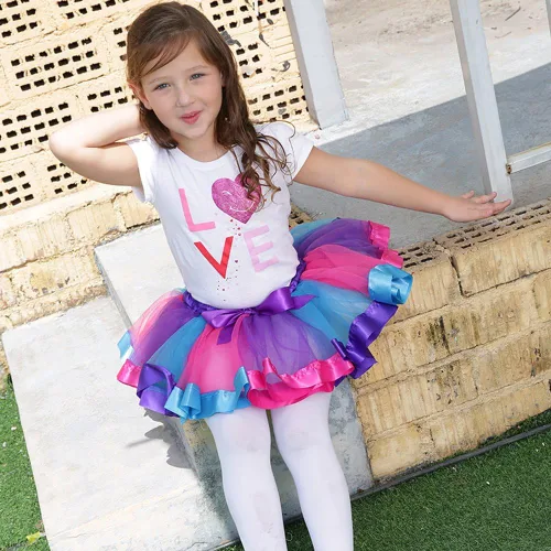 Vista 5 de BGFKS Falda tutú de tul de ballet en capas para niñas pequeñas con lazos coloridos para el cabello