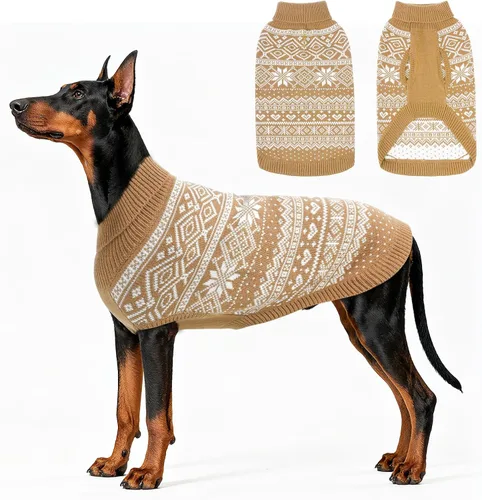 Vista 32 de HOMIMP Suéter de rombos para perros - Ropa cálida de invierno para cachorros, abrigo suave, suéter feo para perros pequeños, medianos y grandes, Azul