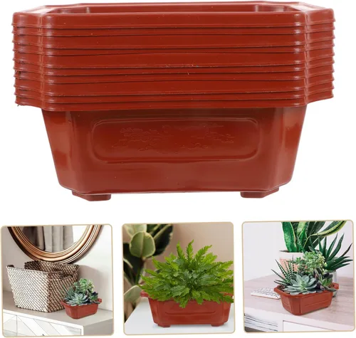Vista 7 de Yardwe Macetas rectangulares grandes para bonsái, diseño moderno para balcón, jardín y hogar, 10 piezas
