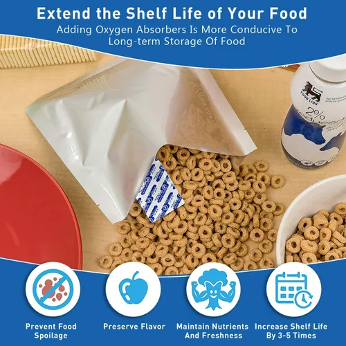 Vista 2 de Paquete de 50 bolsas Mylar de 1 galón para almacenamiento de alimentos con absorbentes de oxígeno para arroz, granos, granos de café