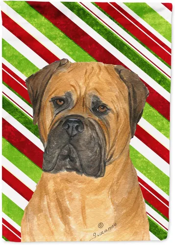 Vista 228 de Caroline's Treasures SC9334GF - Bandera decorativa para jardín, diseño de bastón de caramelo inglés, diseño de bulldog inglés, tamaño jardín