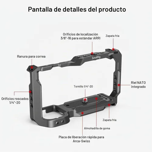 Vista 2 de SmallRig Jaula con placa de liberación rápida incorporada para Arca-Swiss y Cold Shoe para Sony ZV-E10-3531 con zapata fría, 1/4 ''-20 agujeros