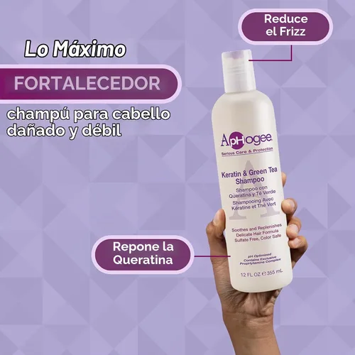 Vista 2 de Aphogee Champú de queratina y té verde para cabello dañado (12 fl oz)