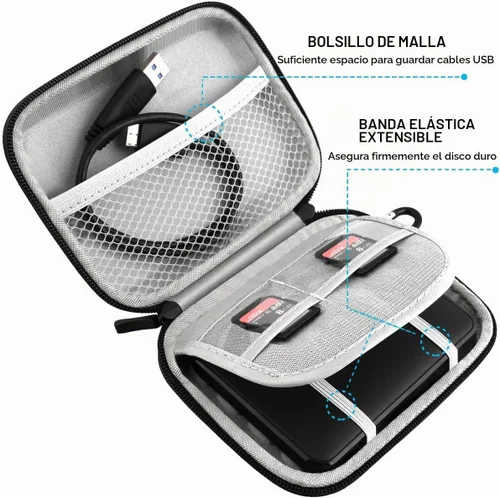 Vista 2 de Lacdo EVA funda de viaje a prueba de golpes para disco duro externo portable de 2.5 pulgadas, GPS, cámara y batería externa, Negro