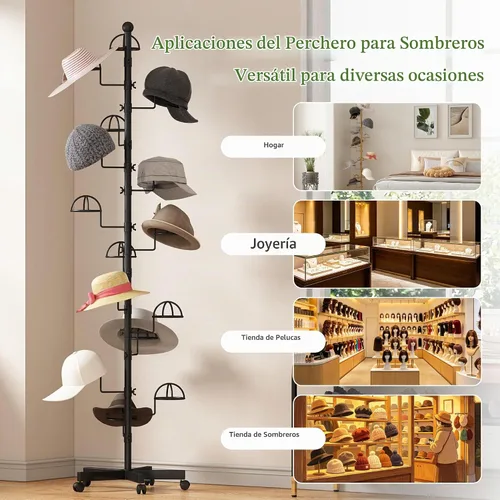 Vista 7 de Perchero para sombreros con 15 ganchos circulares, color negro