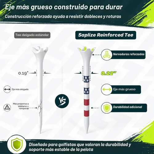 Vista 2 de SAPLIZE Thick 120 or100 or 50 Pack Plastic Golf Tees with Stars & Stripes Height Marking System, Durable 4-Prong Golf Tees Designed to Reduce