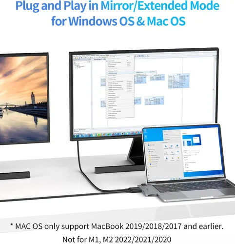 Vista 4 de Adaptador multipuerto USB C Hub para MacBook Pro 2019/2018/2017, adaptador USB C a HDMI dual 8 en 1 4K 60Hz, Ethernet de 1 Gbps, lector de tarjetas