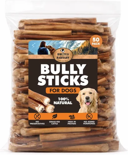 Vista 10 de BRUTUS & BARNABY Bully Sticks para Perros, 6" – Bajo a Sin Olor, Alimentados con Pasto, Masticables Sin Cuero Crudo para Masticadores Agresivos