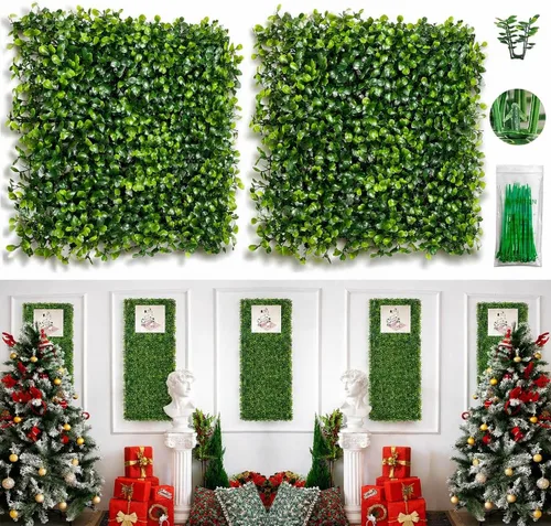 Vista 9 de Bybeton Panel de pared de césped artificial, 10 x 10 pulgadas (12 unidades) paneles de pared verde sintético de boj para pared interior, pared