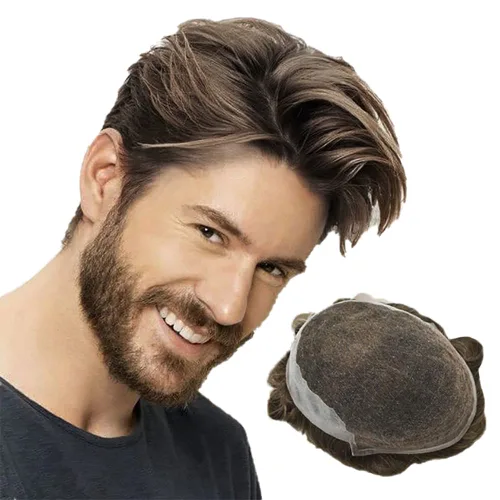 Vista 54 de Mens Toupee Swiss Lace Mens Hair Piece Sistema de reemplazo de cabello para hombres Toupee para hombres Cabello humano nudo blanqueado protesis