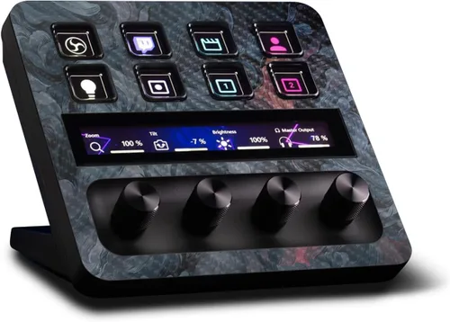 Vista 9 de MightySkins - Piel de fibra de carbono compatible con Elgato Stream Deck + - Morado sólido Acabado de fibra de carbono texturizado protector