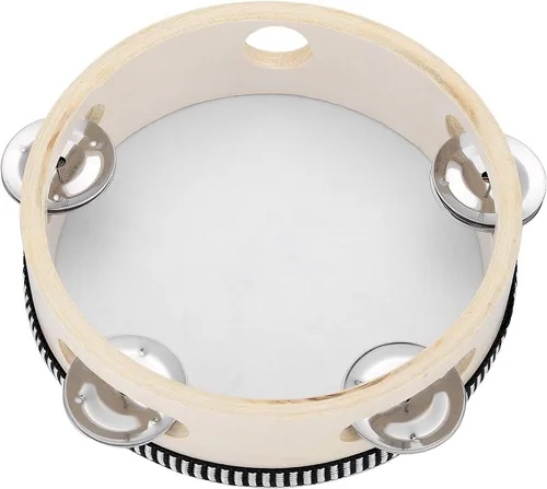 Vista 2 de Musfunny - Tambor de mano de 6 pulgadas, de abedul y metal, para percusión, juguete musical educativo, instrumento para KTV, fiesta, juegos de niños