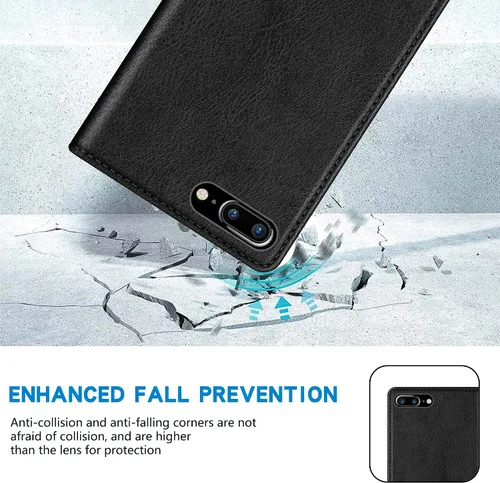 Vista 7 de ZZXX Funda tipo cartera para iPhone 7 Plus con bloqueo RFID, ranura para tarjetas, soporte, funda protectora de cuero magnético fuerte para iPhone 8