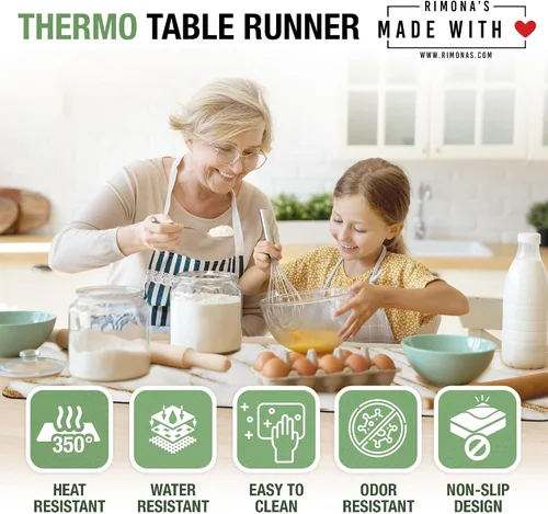 Vista 2 de RIMONA'S Camino de mesa resistente al calor, impermeable, protector de mesa, salvamanteles a prueba de calor 350F para platos calientes y ollas