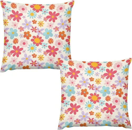 Vista 31 de Juego de 2 fundas de almohada florales retro de los años 70, Groovy Funky Hippie Flor Naranja Estética Boho Fundas de Almohada de 16 x 16 pulgadas
