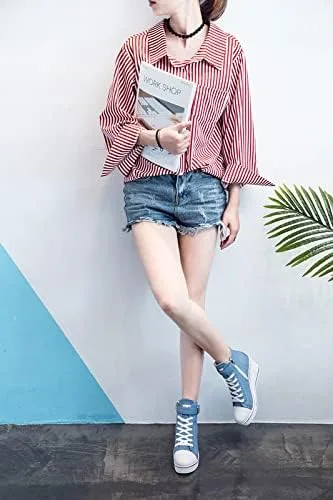 Vista 9 de ALLINNINE Zapatos deportivos de tacón alto para mujer, zapatos de lona de moda de tubo alto, con cordones, borde de cuña, cremallera, ángulo