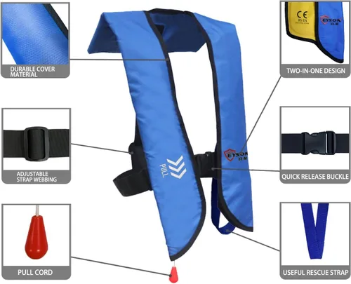 Vista 4 de Chaleco salvavidas inflable básico de uso automático/manual, de la marca Eyson