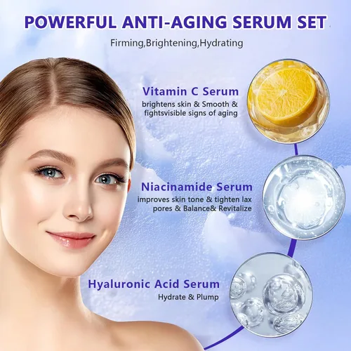 Vista 2 de Suero facial de ácido hialurónico, suero facial de vitamina C, suero de niacinamida, suero de cuidado de la piel facial para rellenar