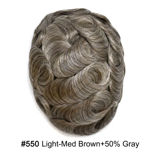 Vista 285 de Toupee para hombre 100% cabello humano real tupé para hombres 0.004 in piel de poliuretano para hombre, sistema de reemplazo de piezas de pelo