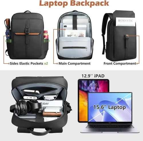 Vista 3 de hk Mochila delgada para laptop para hombre y mujer Negro