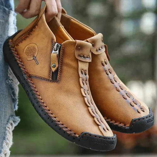 Vista 8 de Govicta - Mocasines de hombre de cuero, uso casual, zapatos de hombre, botas chukka hasta el tobillo, cómodo calzado sin cordones, para el trabajo