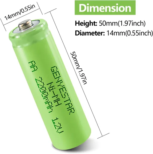 Vista 3 de Baterías AA recargables NIMH 1.2V doble A 2200mAh batería paquete de 8 para luces solares al aire libre, cadena de luz de batería, controles remotos