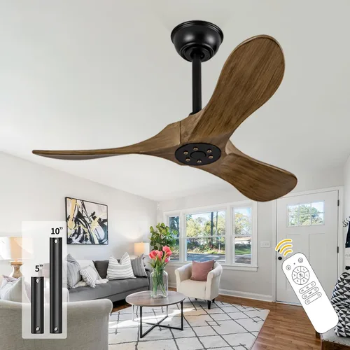 Vista 12 de Ventilador de techo negro de 36 pulgadas sin luces, pequeños ventiladores de techo de madera sin luces con control remoto, 3 aspas, hélice