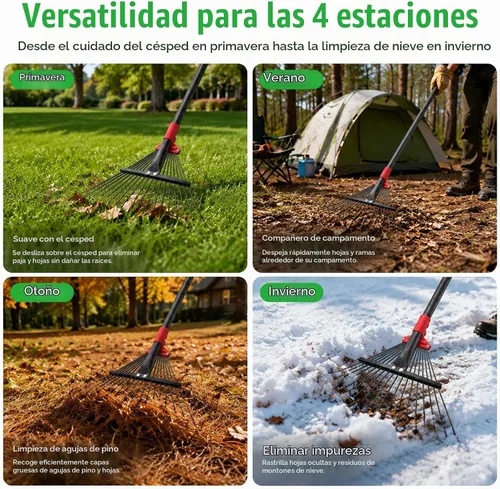 Vista 8 de Rastrillo de 61 pulgadas para hojas, 18 dientes ajustables con cabeza expandible, rastrillo de césped de 9 a 18 pulgadas, rastrillos de metal