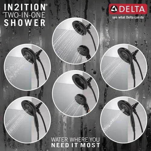 Vista 3 de Delta Vesna 14 Series 144789-BL-I - Juego de grifería de bañera y ducha de color negro mate con cabezal de ducha dual In2ition 2 en 1 con rociador