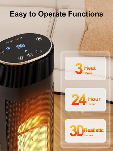 Vista 3 de Uthfy Calentador de espacio de 32 pulgadas para habitación grande, calentadores eléctricos portátiles de torre de 1500 W para uso en interiores